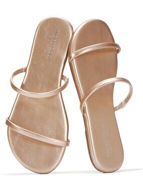 Women's Rose Gold Comfort Double Strap Memory Foam Flip Flop Flat Sandal Shoes